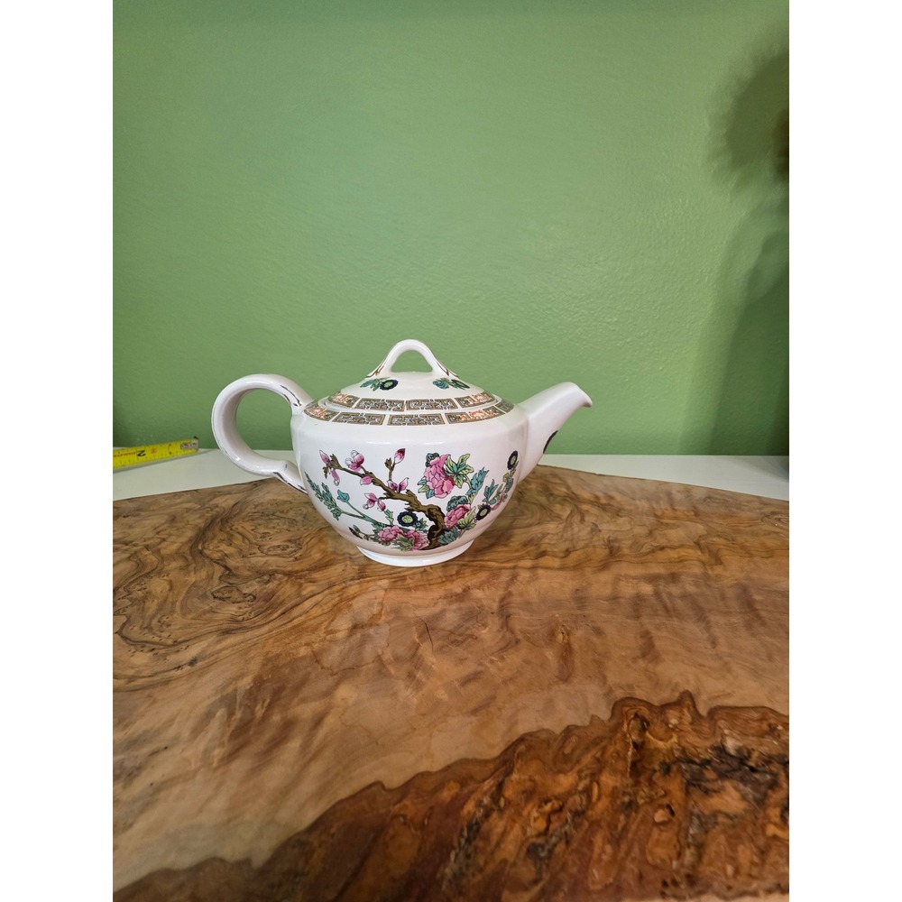 Vintage John Maddock Indian Tree Teapot England 1930s Floral Ironstone Gold Trim - Picture 11 of 16